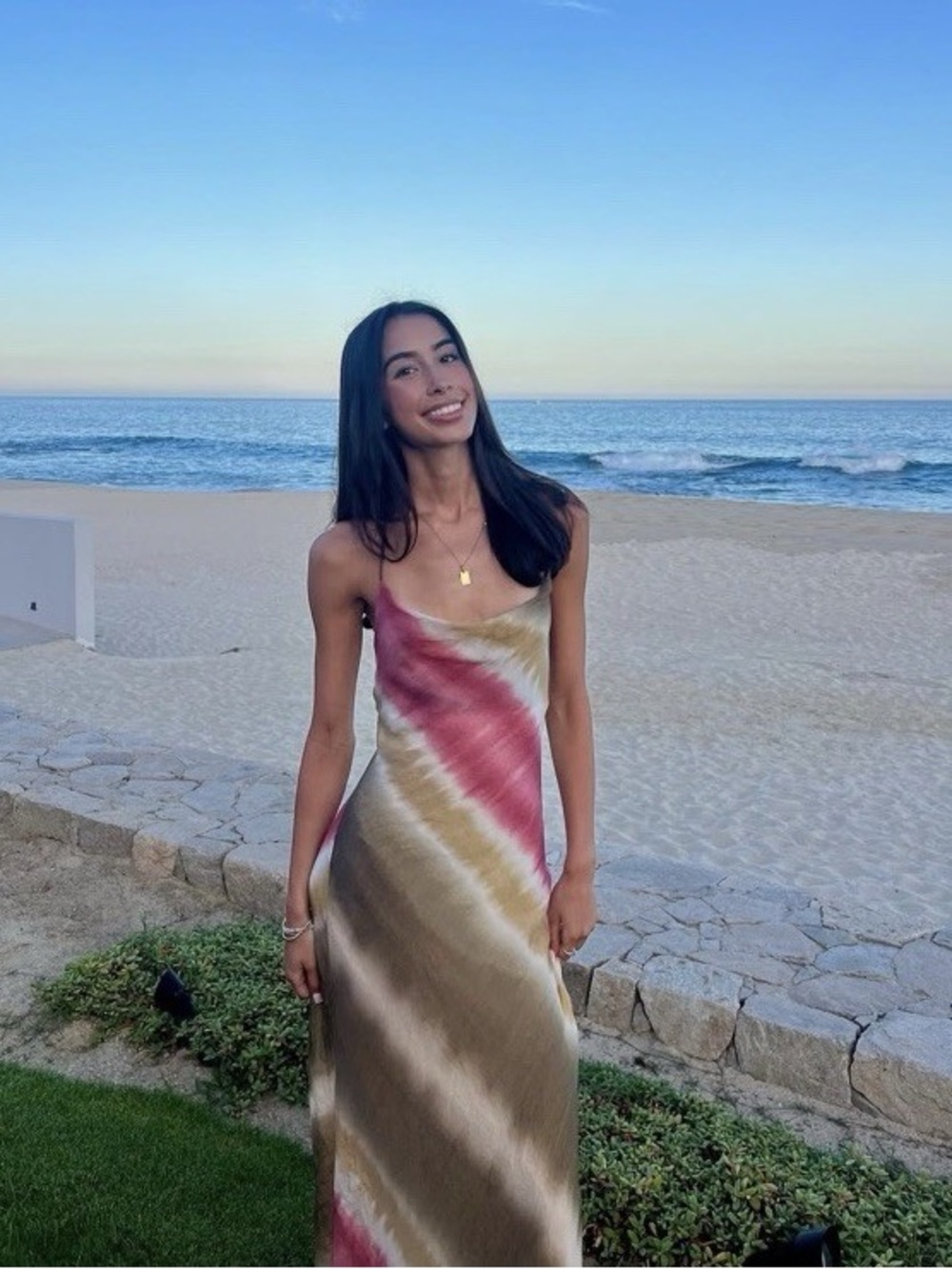ZARA WOMAN MULTICOLOURED TIE-DYE MIDI SLIP DRESS
